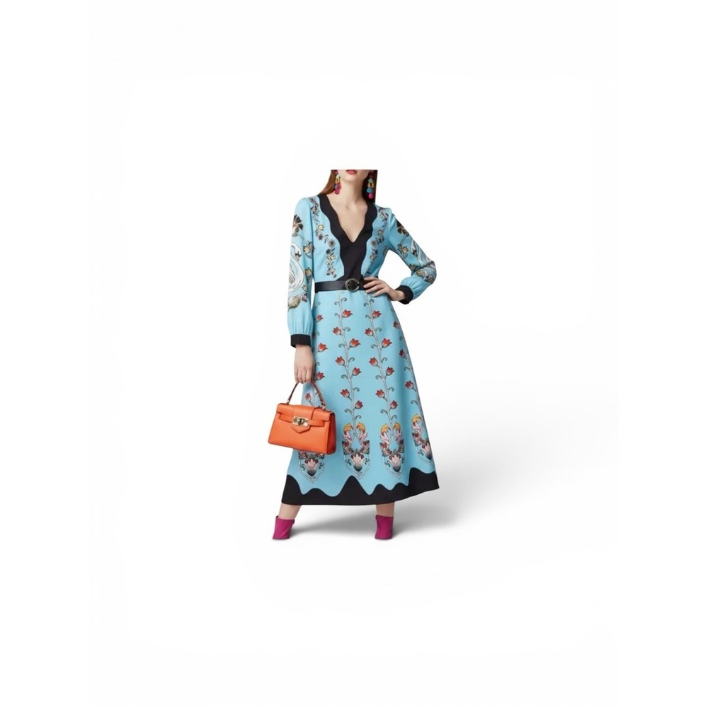 BYMANYC Swan Floral Midi Dress Belted Cottagecore NWT Medium Blue